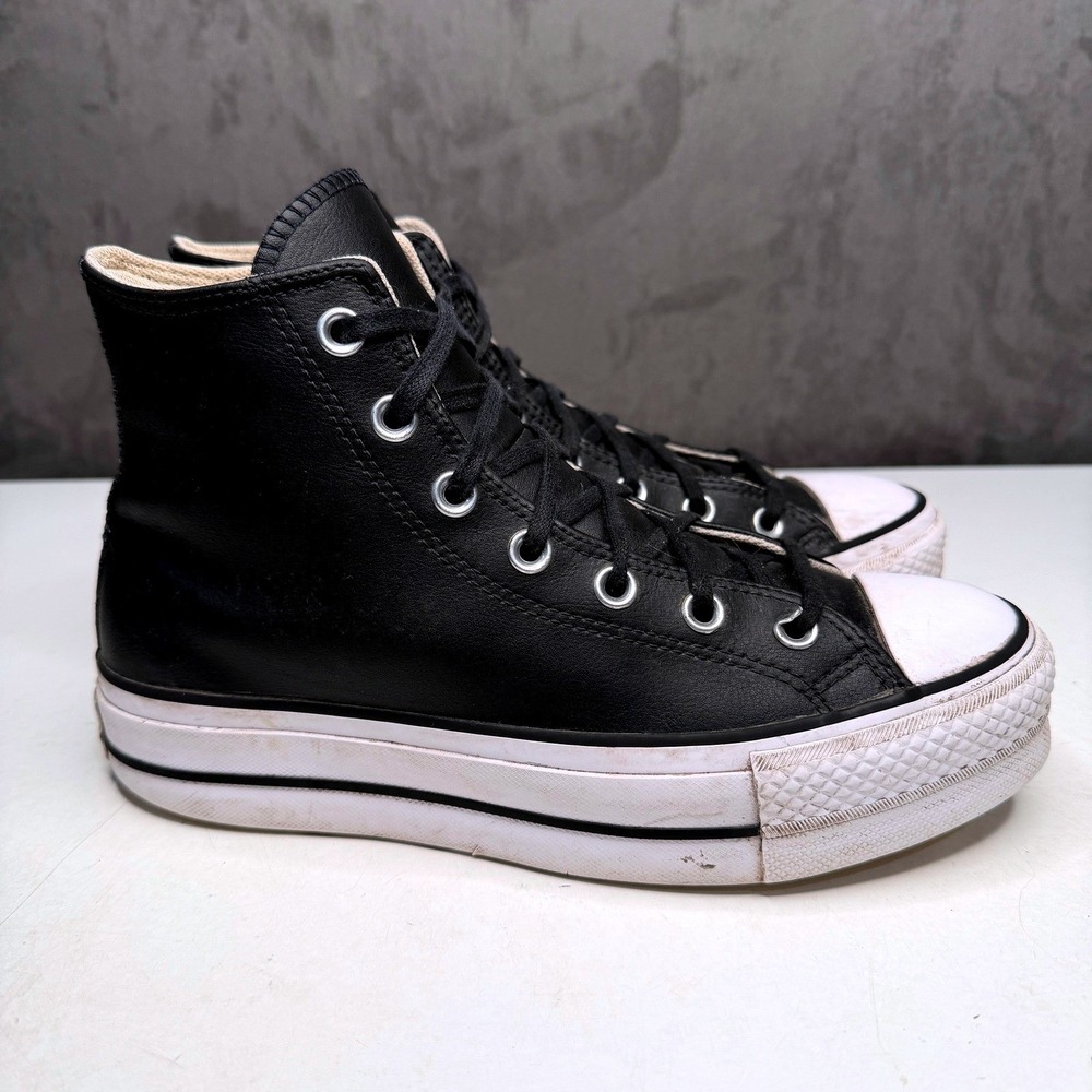 Converse All Star Lift Hi Women 7.5 Black Leather Platform Sneakers 561675C